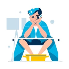 A person thoughtfully considering ideas while writing in a journal