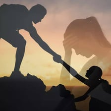 One person visibly urging or encouraging another person to act.