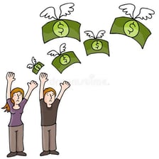 An illustration of a person recklessly spending money