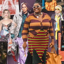 A colorful, unconventional fashion style with distinctive details.