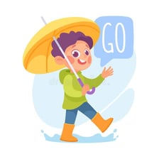 An educational illustration showing the verbs “come” and “go”.