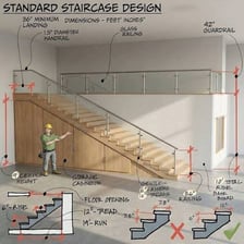 A staircase shown descending from a higher level to a lower level.
