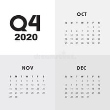 A calendar year divided into four three-month quarters