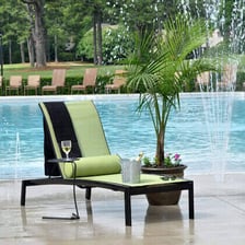 An outdoor material exposed to bright sunlight and presented as resistant to sun damage.