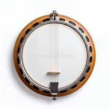 Several banjos with round drum-like bodies.