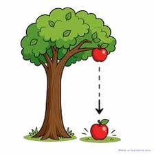Educational illustration showing gravity pulling an object downward
