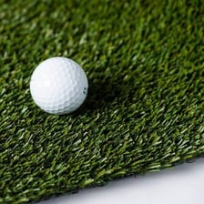 A golf putting green bordered by its fringe of slightly longer grass