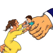 An illustration showing a person excluded from a family inheritance.