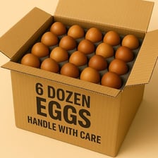 A carton filled with eggs, representing contents counted by dozens