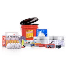 An organized emergency preparedness kit with essential supplies.