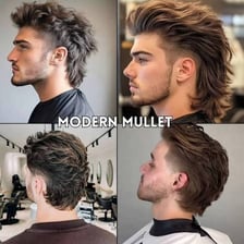 A comparison showing a ducktail hairstyle and a mullet hairstyle.