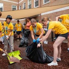 People voluntarily working together on a charitable community project.