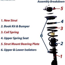 A visible automotive suspension strut removed from a car.