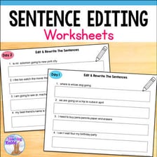 A person revising a written sentence to express the idea differently.