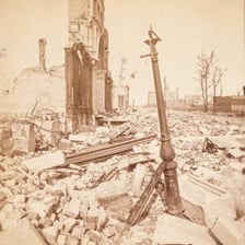 A heavily damaged building illustrating destruction and ruin.