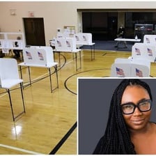 Voters casting ballots at a polling station during an election.