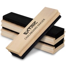 An eraser removing writing from a chalkboard