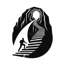 A person moving upward along a steep mountain path.