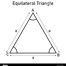A triangle shown as a three-sided geometric shape