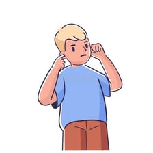 A stubborn person standing with folded arms and refusing advice.