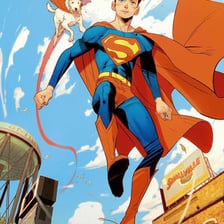 A depiction of Superboy, the youthful superhero identity associated with Clark Kent