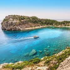 A coastal view of Rhodes, a Greek island in the Aegean Sea