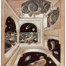 A surreal scene presenting an apparently impossible visual effect.