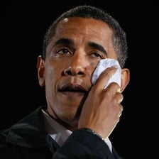 A tearful person with visible tears