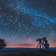A person looking up at a star-filled sky with visible constellations