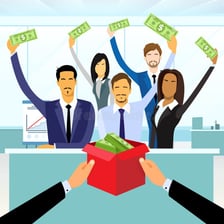 People adding money or resources to a shared group effort.