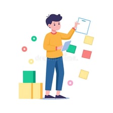 A person expanding a project with additional notes and details