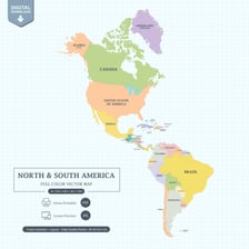 Map showing North America and South America as the Americas