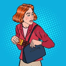 A humorous scene depicting someone taking an object from a store without permission.