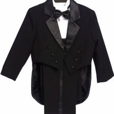 A black tuxedo worn as formal evening clothing