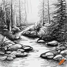 Two streams joining to form a single stream.