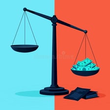 A balance scale with one side visibly lower than the other, illustrating greater weight or importance.