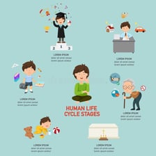 Illustration showing a person across the stages of life