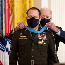 A decorated soldier being recognized for bravery.