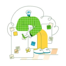A person arranging several items neatly in sequence