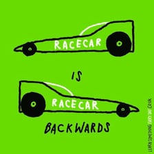 A race car alongside the word RACECAR shown reading the same in either direction.