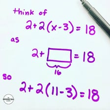 An educational illustration showing variables and algebraic equations.
