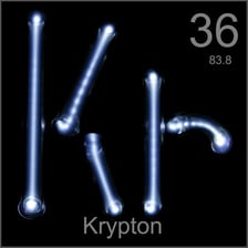 An educational illustration identifying krypton as a noble gas on the periodic table.