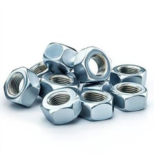 Metal nuts and bolts shown together as matching hardware.