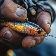 A colorful fishing lure designed to attract fish