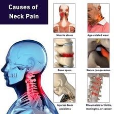 An illustration showing a person holding a stiff or painful neck.