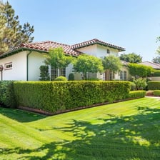 Maintained grassy lawns surrounding suburban houses