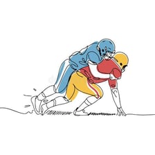 An illustration of a football player using an arm-across-the-body clothesline tackle.