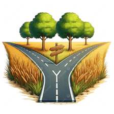 A forked road illustrating the contrasting high road and low road