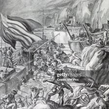 Historical illustration depicting sailors carrying out a mutiny