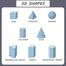 An educational illustration showing a cube and a pyramid as three-dimensional solids.